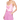 A model wearing a hot pink, beaded cami top with thin chain straps and a cowl neckline.