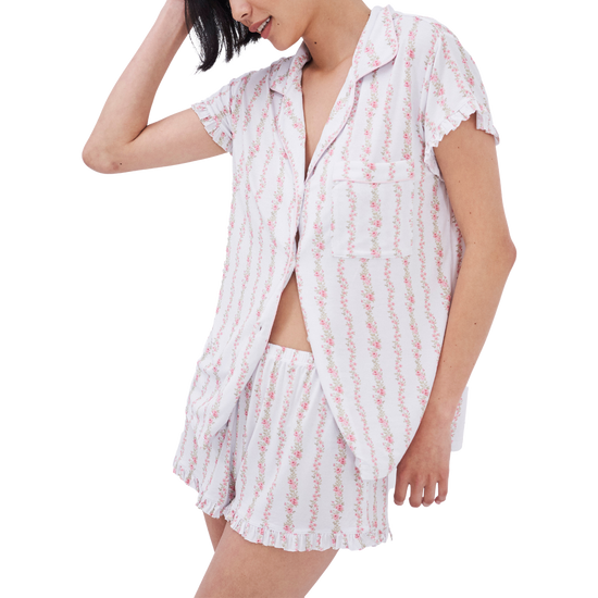 Stripe & Stare Rose Trellis Frill Short Pajama Set