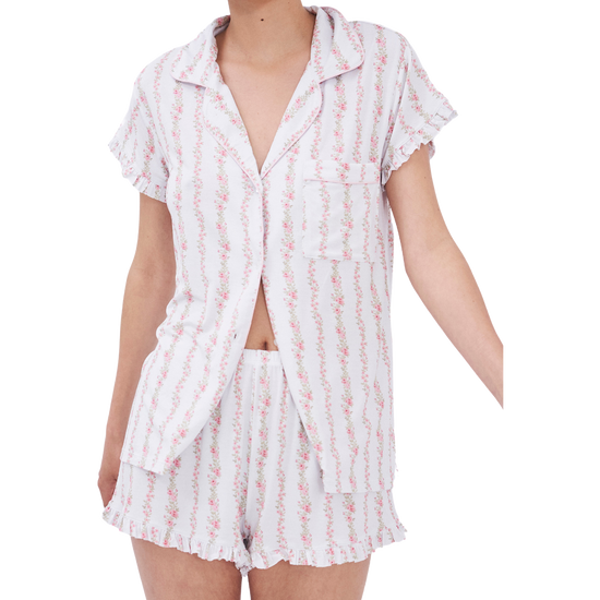 Stripe & Stare Rose Trellis Frill Short Pajama Set