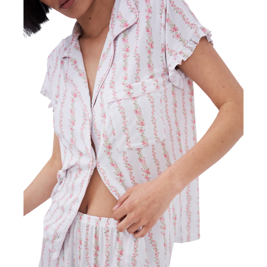 Stripe & Stare Rose Trellis Frill Short Pajama Set