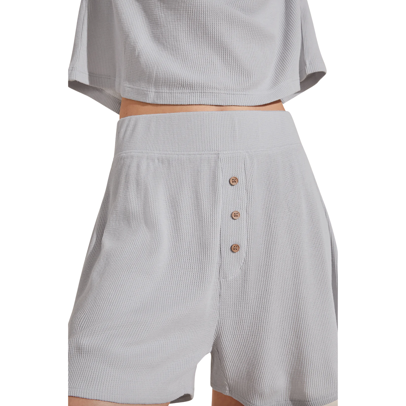 Eberjey Cozy Waffle Long Sleeve & Shorts Grey Stone PJ Set S