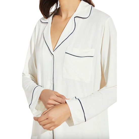Eberjey Gisele Long Sleeve & Shortie Short Ivory/Navy PJ Set