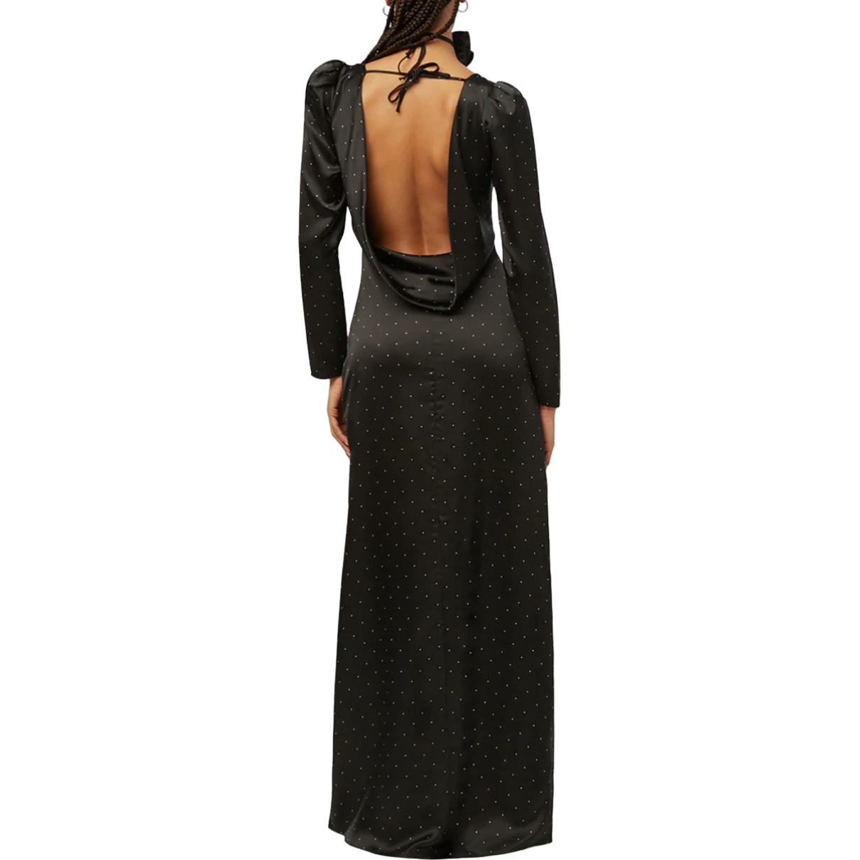WEWOREWHAT Cowl Back Mini Polka Dot Black Maxi Dress coop & spree WEWOREWHAT Cowl Back Mini Polka Dot Black Maxi Dress coop & spree