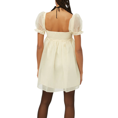 WEWOREWHAT Puff Sleeve Organza Straw Mini Dress