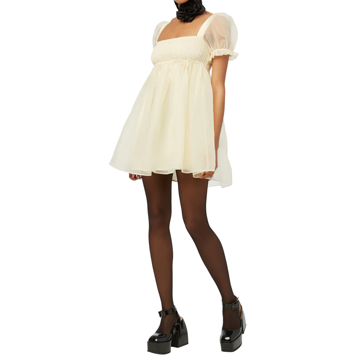 Load image into Gallery viewer, WEWOREWHAT Puff Sleeve Organza Straw Mini Dress
