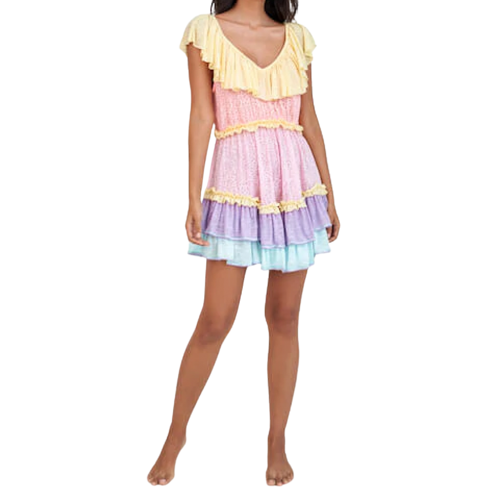 Load image into Gallery viewer, pitusa Pastel Rainbow Ruffle Mini Dress
