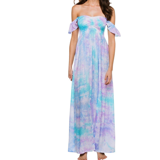 Load image into Gallery viewer, Tiare Hawaii Hollie Long Blue Teal Violet Smoke Dress (1 Size)
