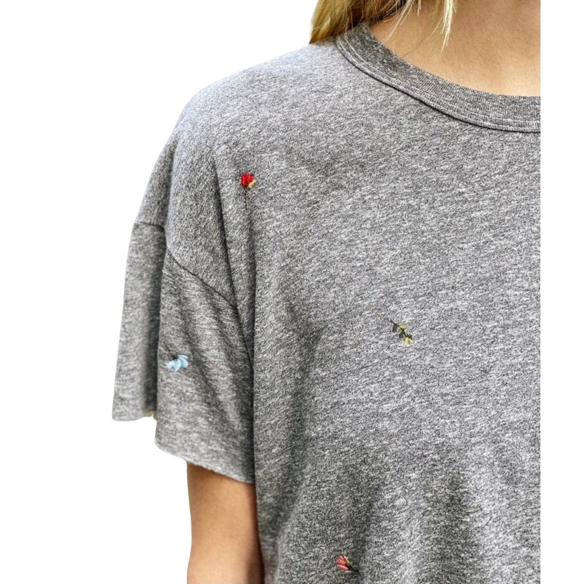 Load image into Gallery viewer, The GREAT Crop Heather Grey w/ Tossed Floral Embroidery Tee
