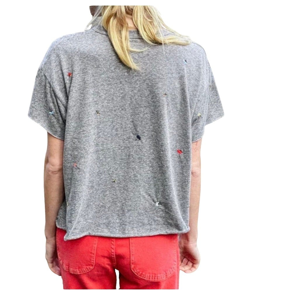 Load image into Gallery viewer, The GREAT Crop Heather Grey w/ Tossed Floral Embroidery Tee
