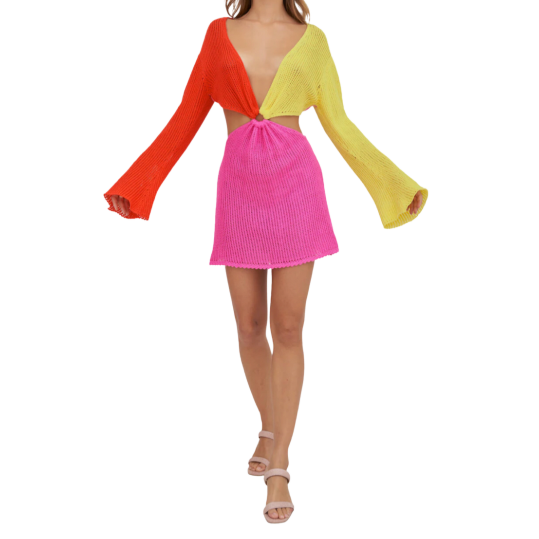 pitusa Bright Crochet Cutout Dress