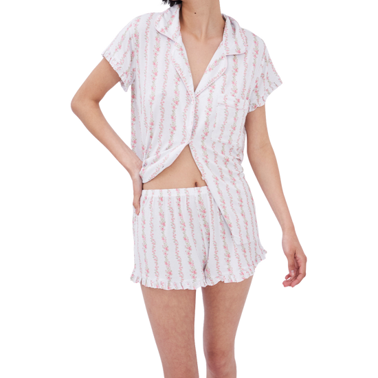 Stripe & Stare Rose Trellis Frill Short Pajama Set