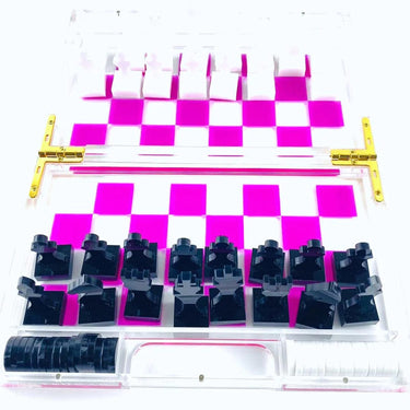 ArtSugar Pink Travel Chess and Checkers Set