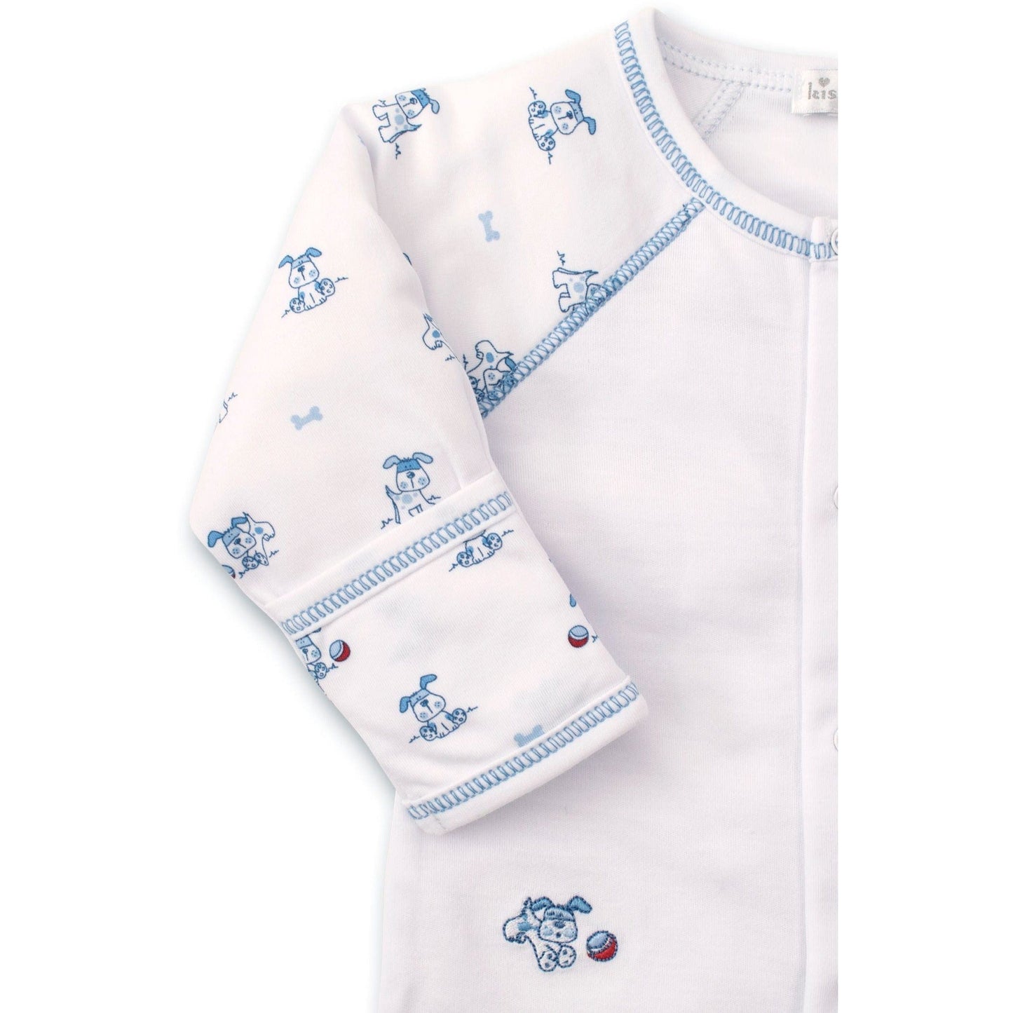 kissy kissy Playtime Pups White/Light Blue Footie
