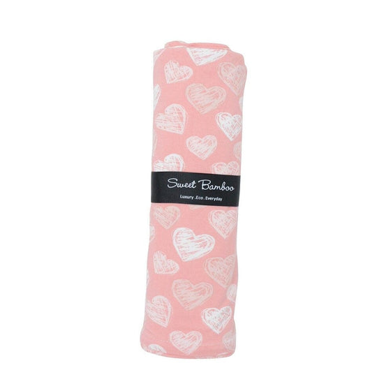 Sweet Bamboo Scribble Hearts Pink Swaddle Blanket