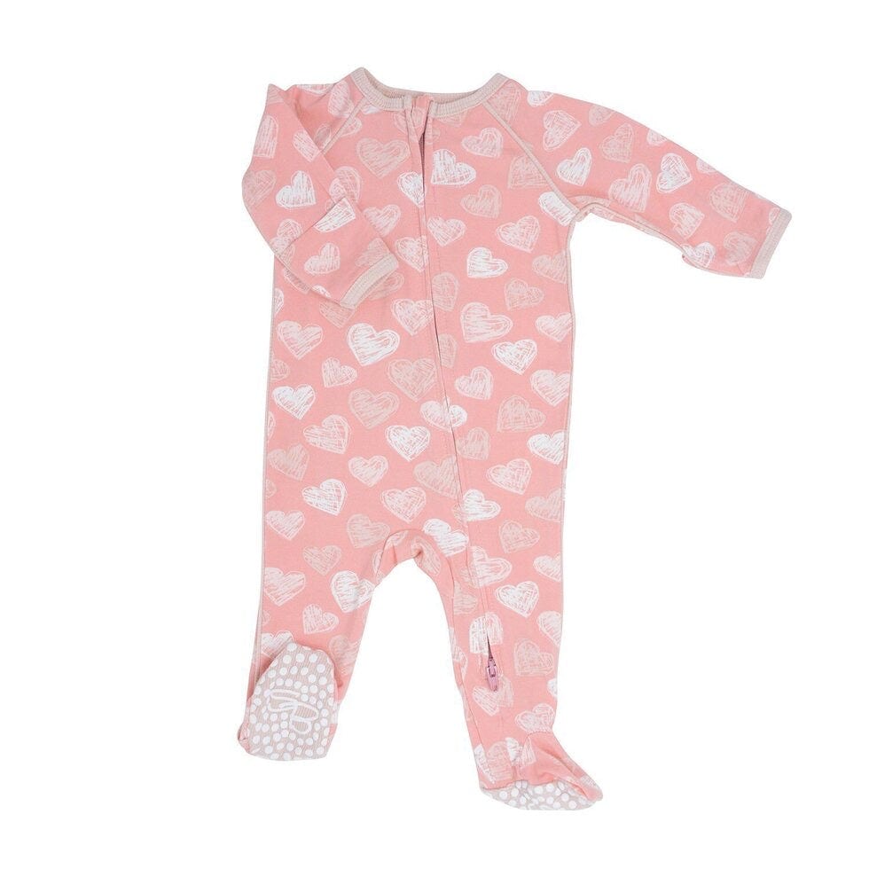 Sweet Bamboo Scribble Hearts Pink Piped Footie
