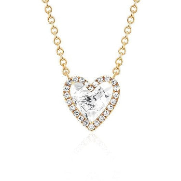 EF Collection Diamond & White Topaz Heart Yellow Gold Necklace