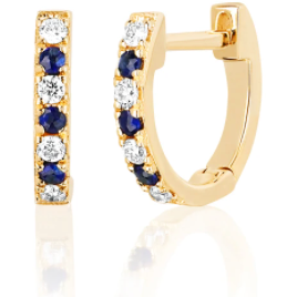 EF Collection Mini Diamond & Blue Sapphire Dot Yellow Gold Huggies