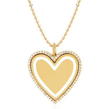 EF Collection Diamond & White Enamel Heart Yellow Gold Necklace