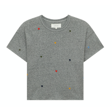 The GREAT Crop Heather Grey w/ Embroidered Hearts Tee