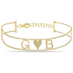 770 Jewelry Custom Initials & Middle Charm Double Chain Bracelet