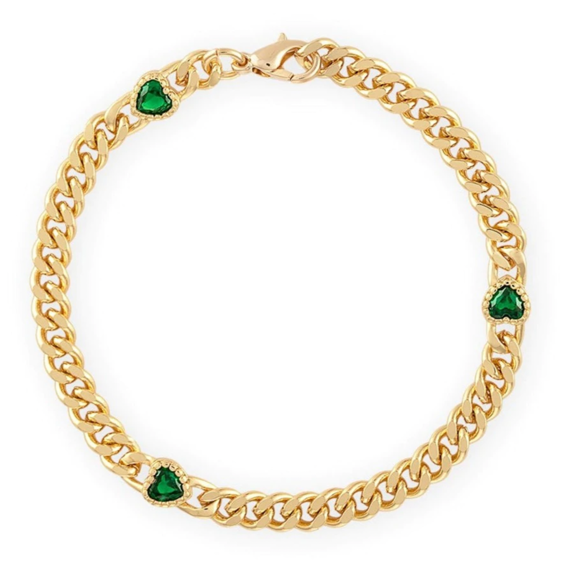 Alexa Leigh Heart Cuban Chain Emerald Bracelet