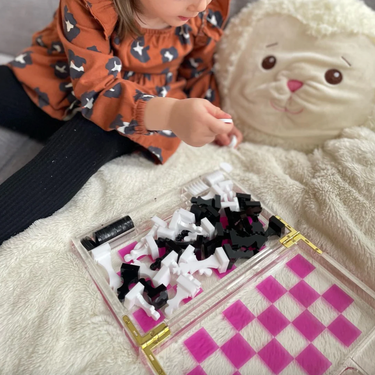 ArtSugar Pink Travel Chess and Checkers Set