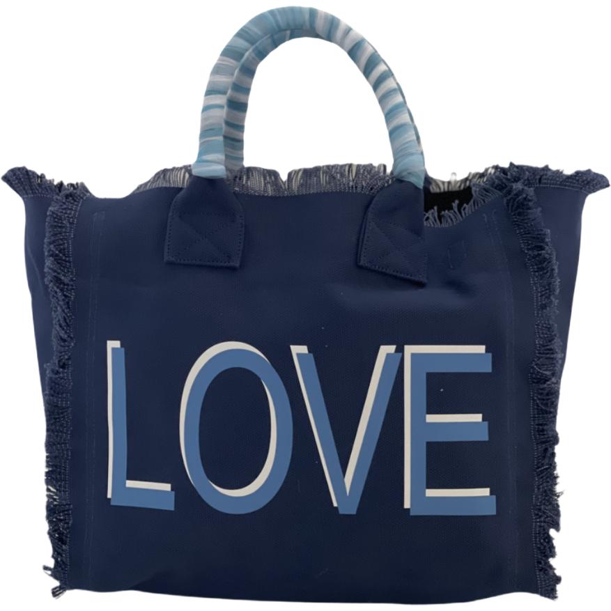 Hipchik Blue Love Fringe Canvas Tote Bag
