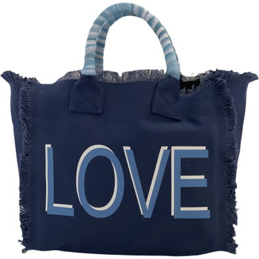 Hipchik Blue Love Fringe Canvas Tote Bag