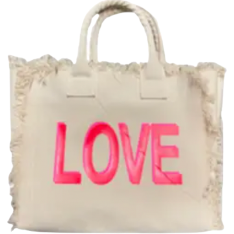 Load image into Gallery viewer, Hipchik Pink Love Fringe Canvas Tote Bag
