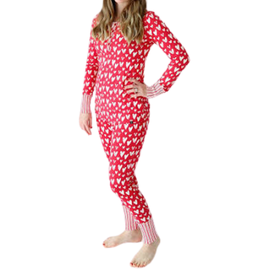 Load image into Gallery viewer, Lola &amp;amp; Taylor Lots of Love Women&amp;#39;s Henley Pajama Set
