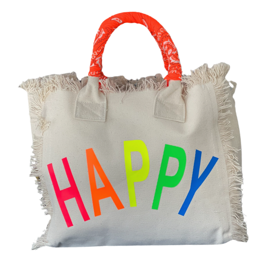 Hipchik Rainbow Happy Fringe Canvas Tote Bag