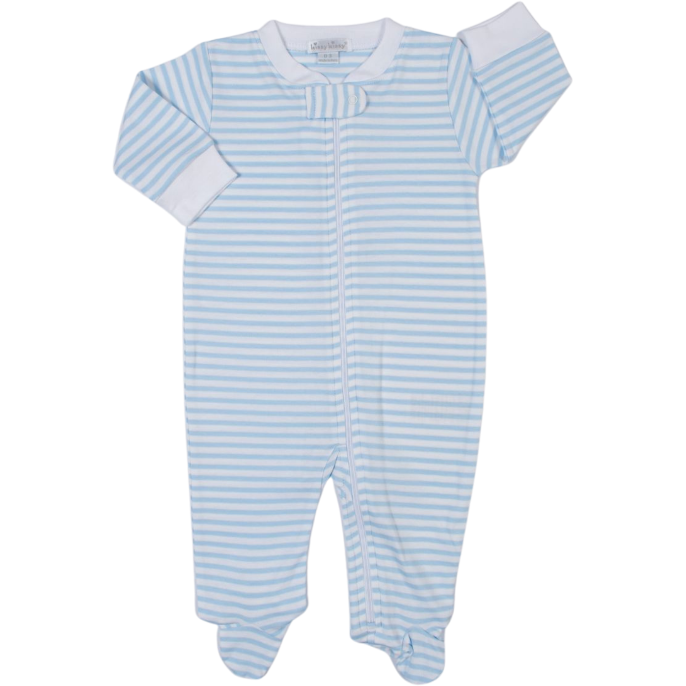 Load image into Gallery viewer, kissy kissy Light Blue Stripes Zip Footie
