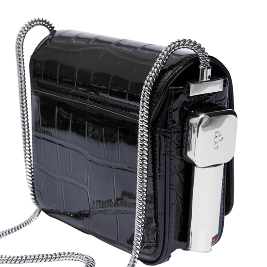 Edie Parker Burn Bag in Patent Black Croc