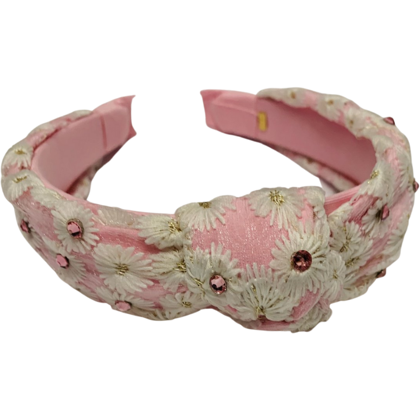 Bari Lynn Pink Knotted Daisy & Crystal Headband