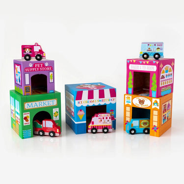 ooly Stackables Nested Cardboard Toys & Cars Set: Rainbow Town