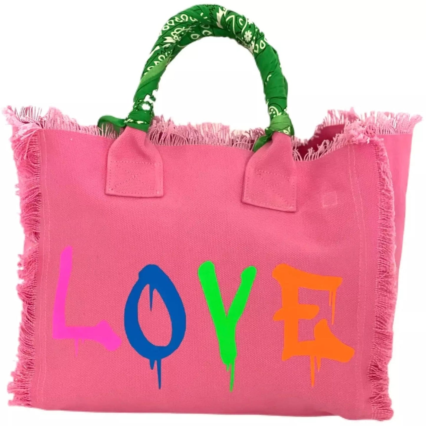 Hipchik Drip Pink Love Fringe Canvas Tote Bag