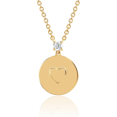 EF Collection Diamond Heart Disc Yellow Gold Necklace