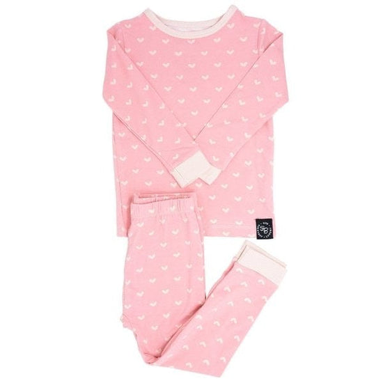 Load image into Gallery viewer, Sweet Bamboo Polka Hearts Pink LS Toddler PJs
