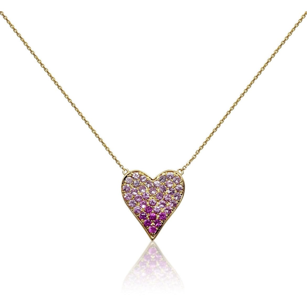 Alef Bet Ombré Pink Sapphire Heart YG Necklace