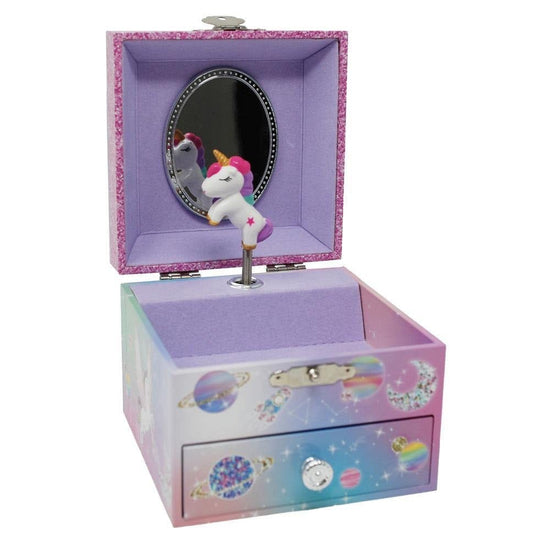 Load image into Gallery viewer, Pink Poppy To The Moon Unicorn Small Music Box
