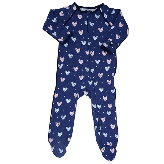Load image into Gallery viewer, Sweet Bamboo Navy Heart Footie

