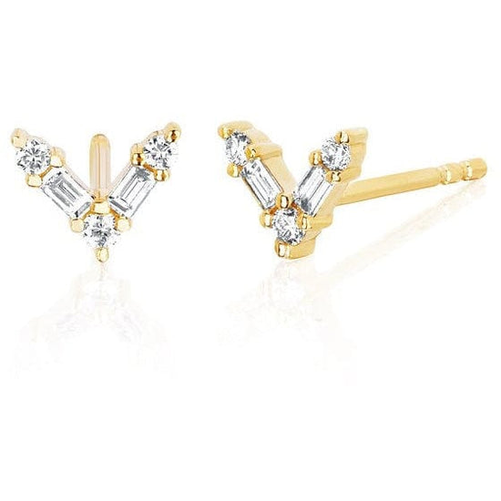 EF Collection Diamond Baguette Chevron Yellow Gold Stud Earrings (1 pair)