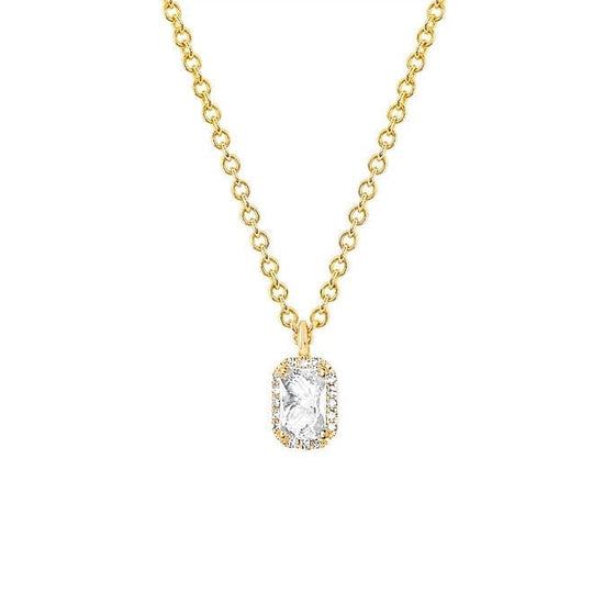EF Collection Diamond & White Topaz Emerald Cut Yellow Gold Necklace