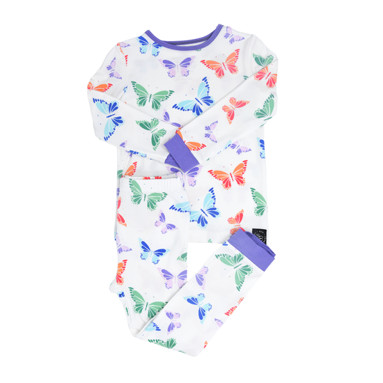 Load image into Gallery viewer, Sweet Bamboo Rainbow Butterflies LS Toddler PJs
