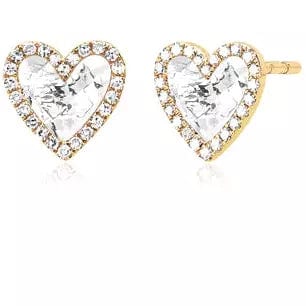 Load image into Gallery viewer, EF Collection Diamond &amp;amp; White Topaz Heart Yellow Gold Earrings
