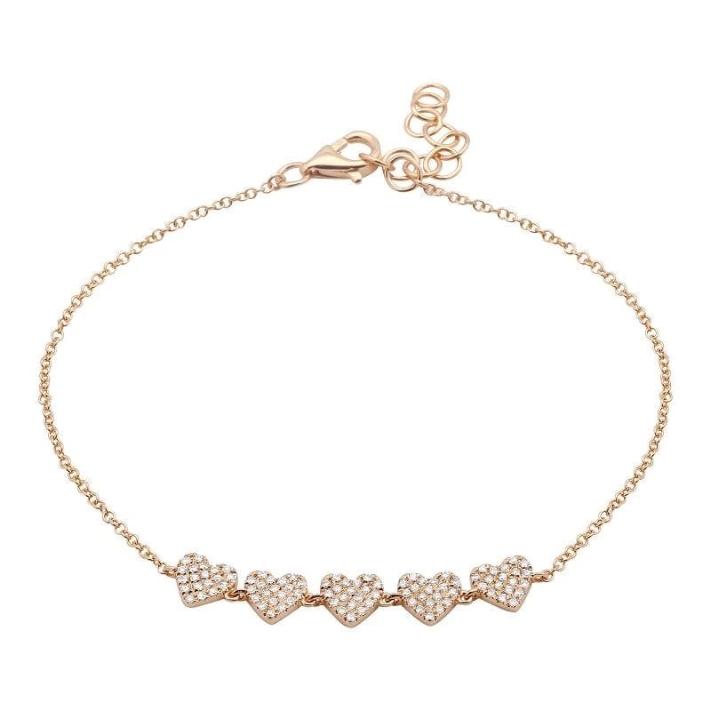 ALEV Jewelry Five Pave Hearts Rose Gold Bracelet