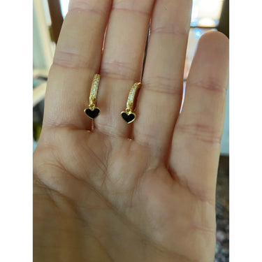 Alexa Leigh Crystal Huggie Hoop Earrings with Black Heart Charms