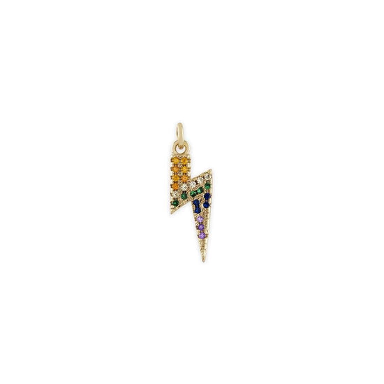 Load image into Gallery viewer, Alexa Leigh Crystal Huggie Hoop Earrings with Crystal Rainbow Bolt Charms
