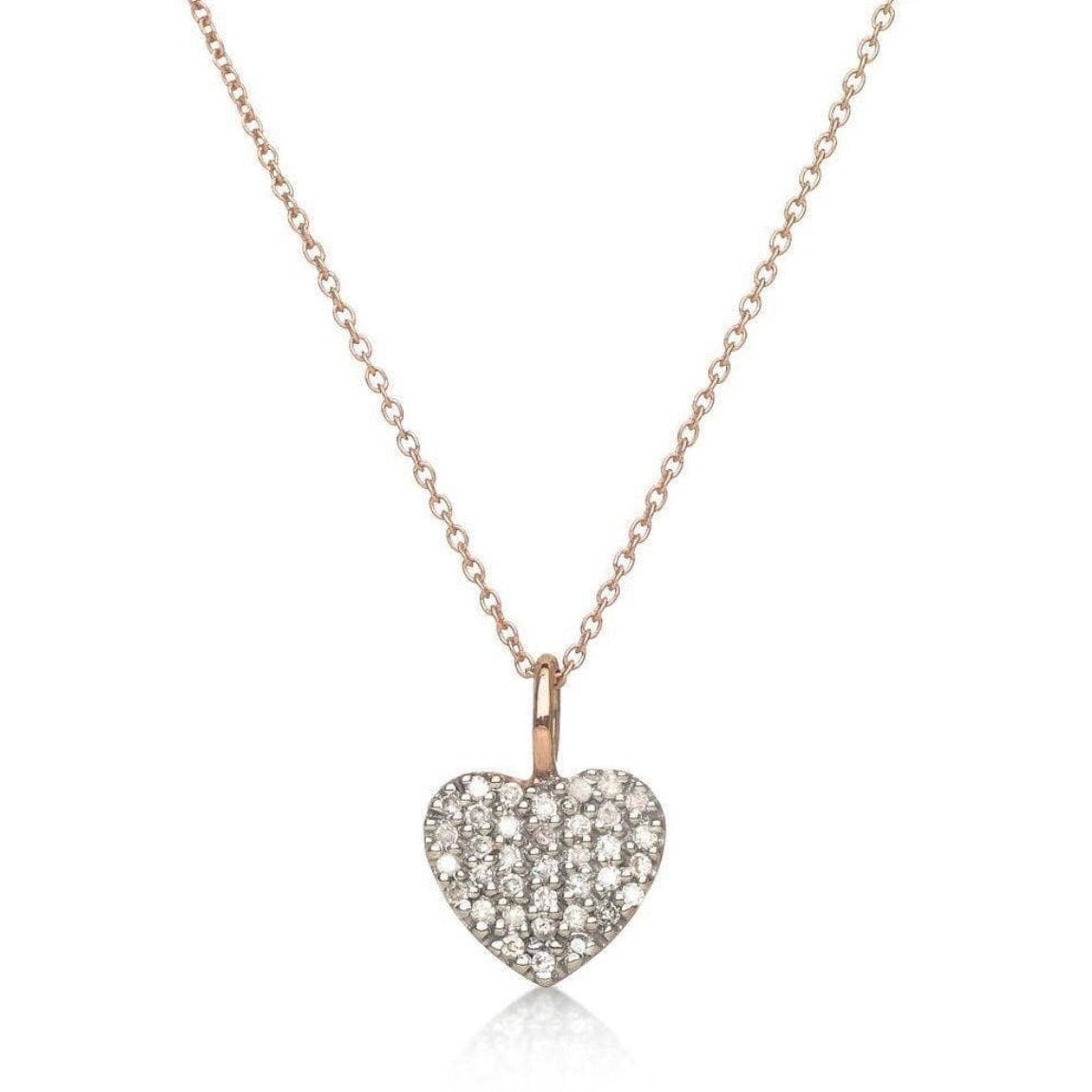 Alef Bet Heart with Sparkly Diamonds RG Necklace