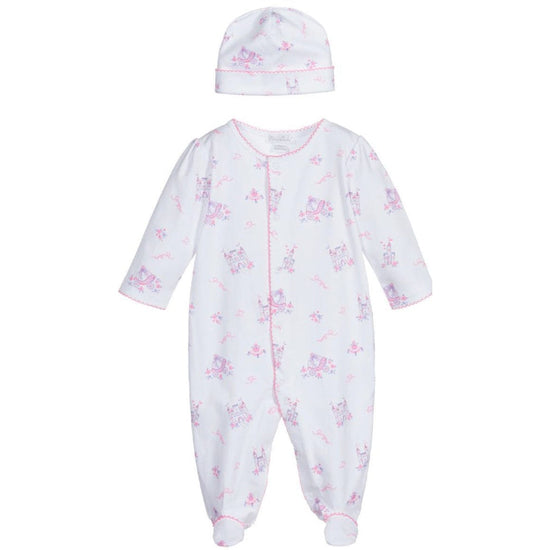 Load image into Gallery viewer, kissy kissy Castle Couture Pink Footie &amp;amp; Hat Set
